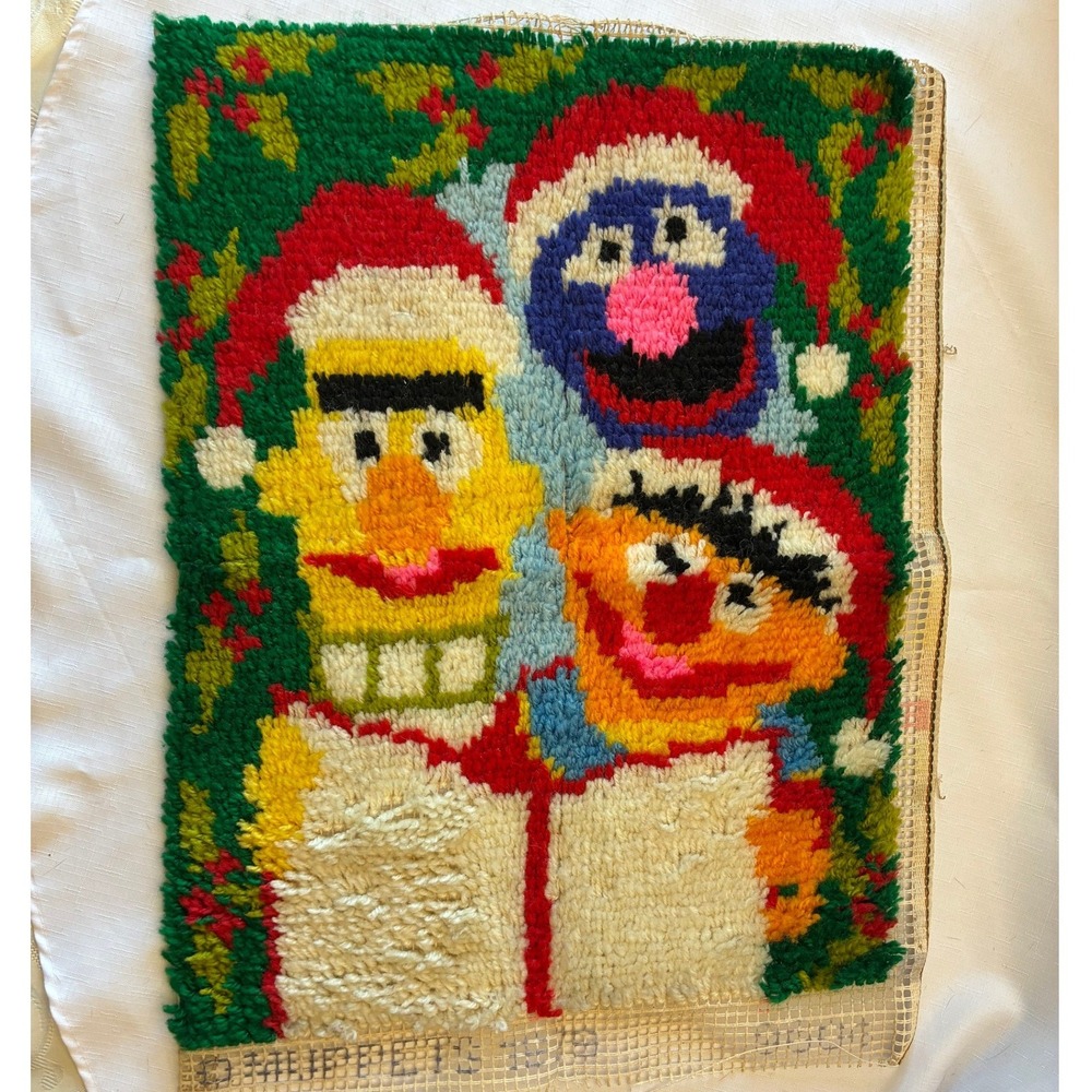 Vintage 1978 Sesame Street Latch Hook Rug Bert Ernie Grover Christmas Muppets